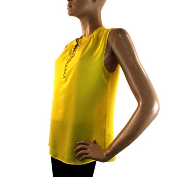 Banana Republic Yellow Sleeveless Blouse Mandarin Collar Button Placket Size M - Picture 7 of 12
